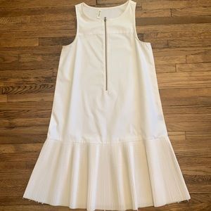 Suno Sleeveless White Cotton Pleated Frayed Hem Dress, Size 4
